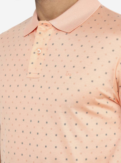 Peach Printed Slim Fit Polo T-Shirt | JadeBlue