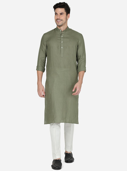 Olive Green Solid Regular Fit Modi Kurta | JadeBlue