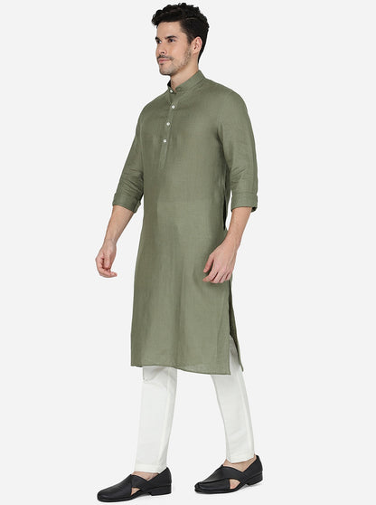 Olive Green Solid Regular Fit Modi Kurta | JadeBlue