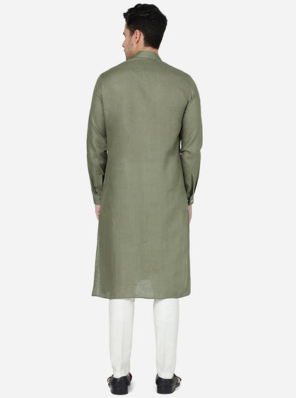 Olive Green Solid Regular Fit Modi Kurta | JadeBlue