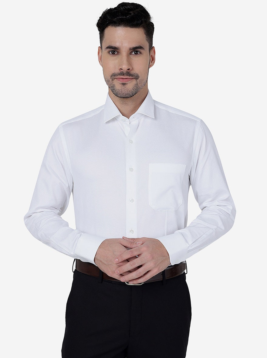 White Solid Slim Fit Formal Shirt | Metal