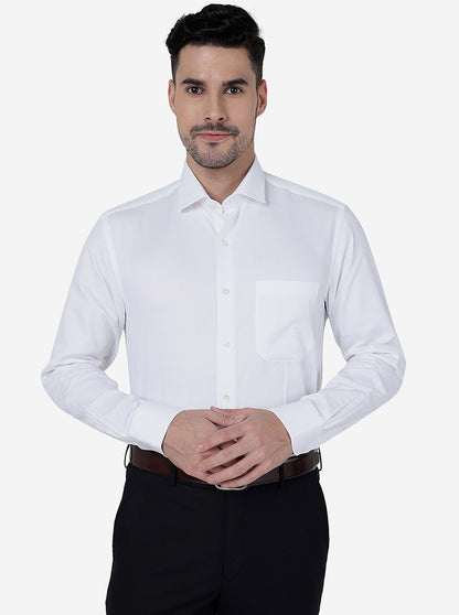 White Solid Slim Fit Formal Shirt | Metal