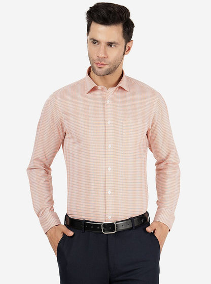 Orange Striped Slim Fit Formal Shirt | Metal