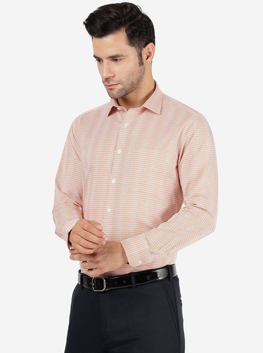 Orange Striped Slim Fit Formal Shirt | Metal