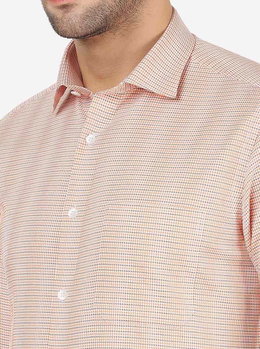 Orange Striped Slim Fit Formal Shirt | Metal