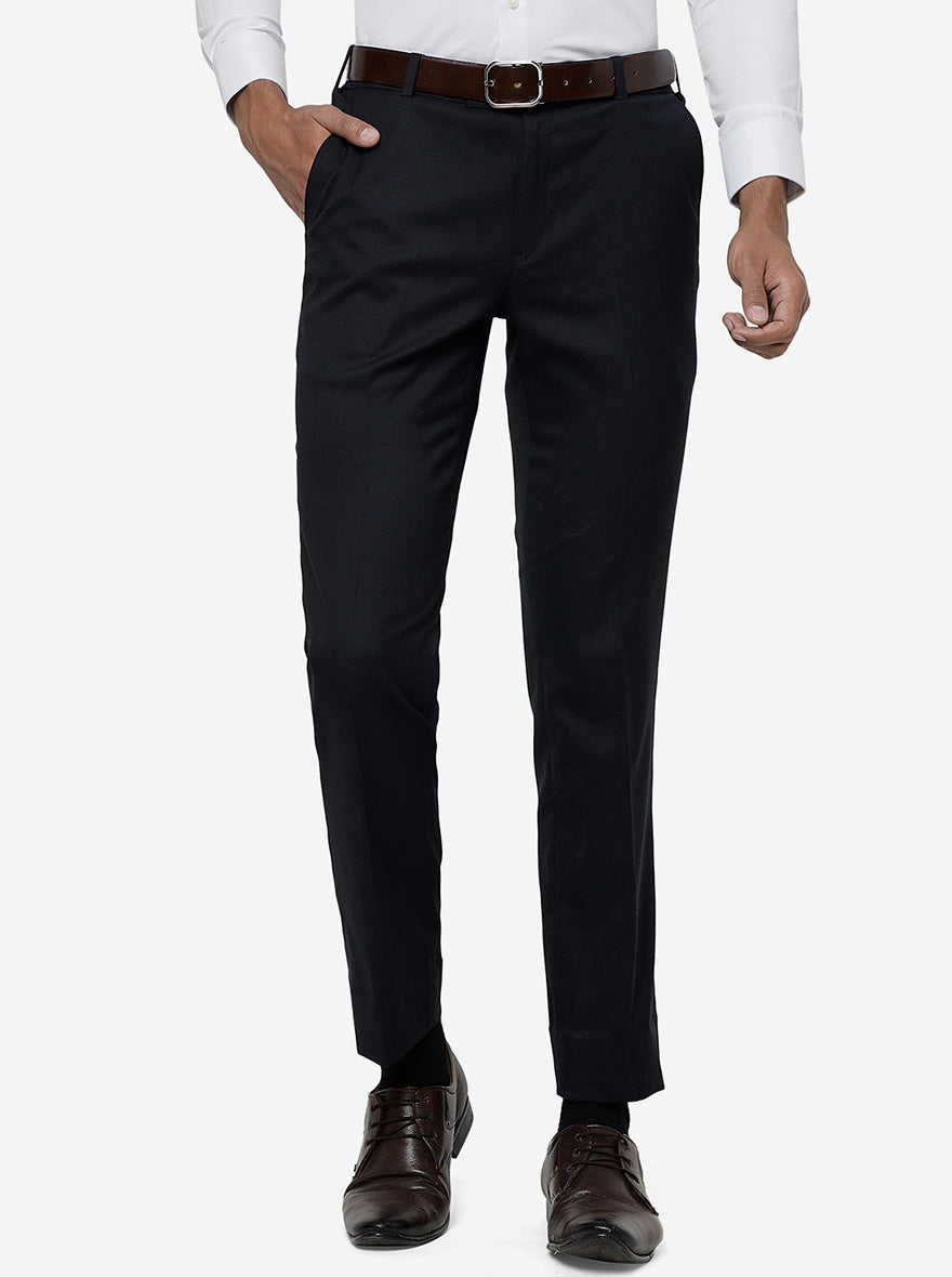 Navy Blue Solid Slim Fit Formal Trouser | Metal