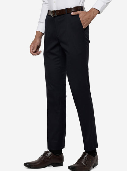 Navy Blue Solid Slim Fit Formal Trouser | Metal