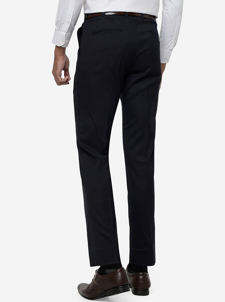 Navy Blue Solid Slim Fit Formal Trouser | Metal