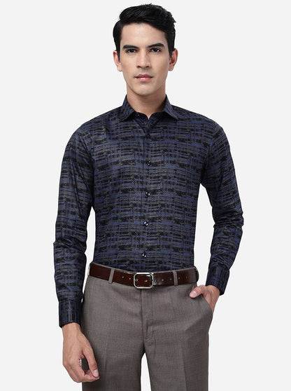 Blue Printed Slim Fit Party Wear Shirt | JB Studio