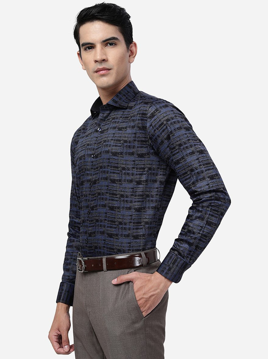 Blue Printed Slim Fit Party Wear Shirt | JB Studio