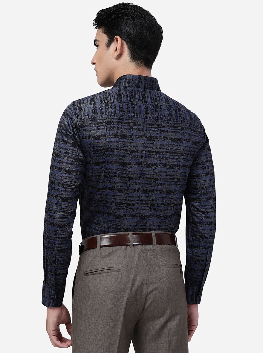 Blue Printed Slim Fit Party Wear Shirt | JB Studio