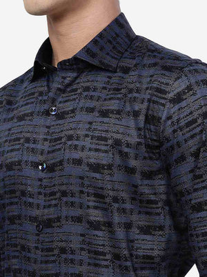 Blue Printed Slim Fit Party Wear Shirt | JB Studio