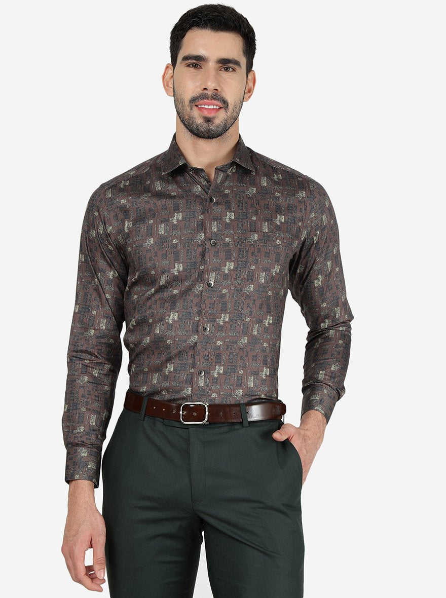 Maroon Printed Slim Fit Formal Shirt | Metal