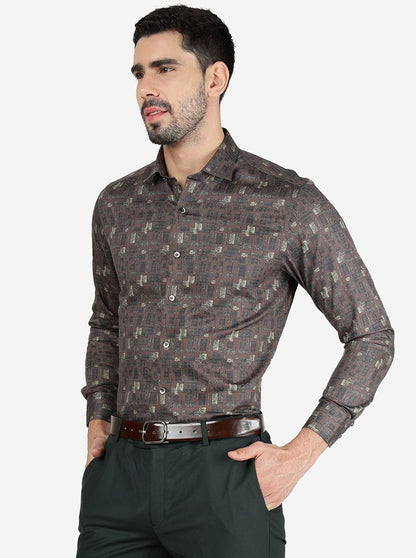 Maroon Printed Slim Fit Formal Shirt | Metal
