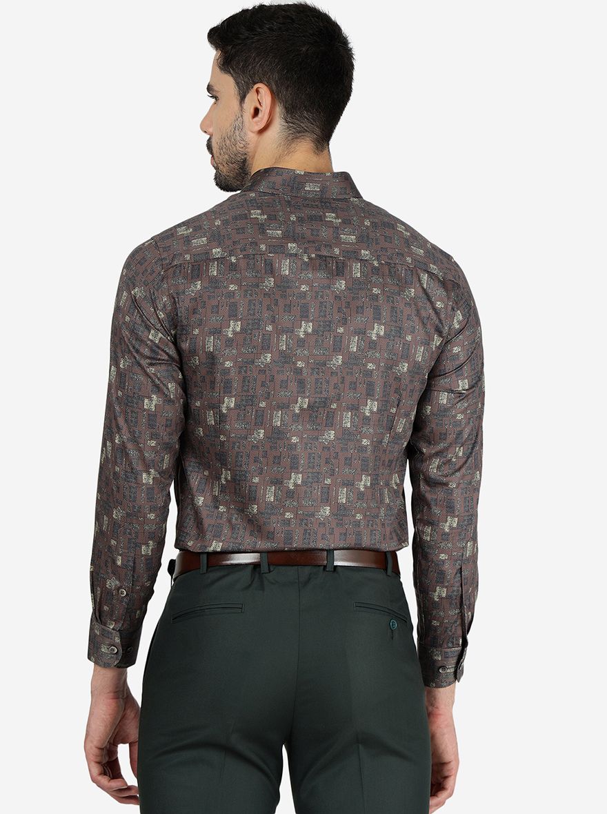 Maroon Printed Slim Fit Formal Shirt | Metal