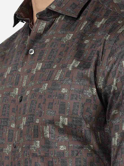 Maroon Printed Slim Fit Formal Shirt | Metal