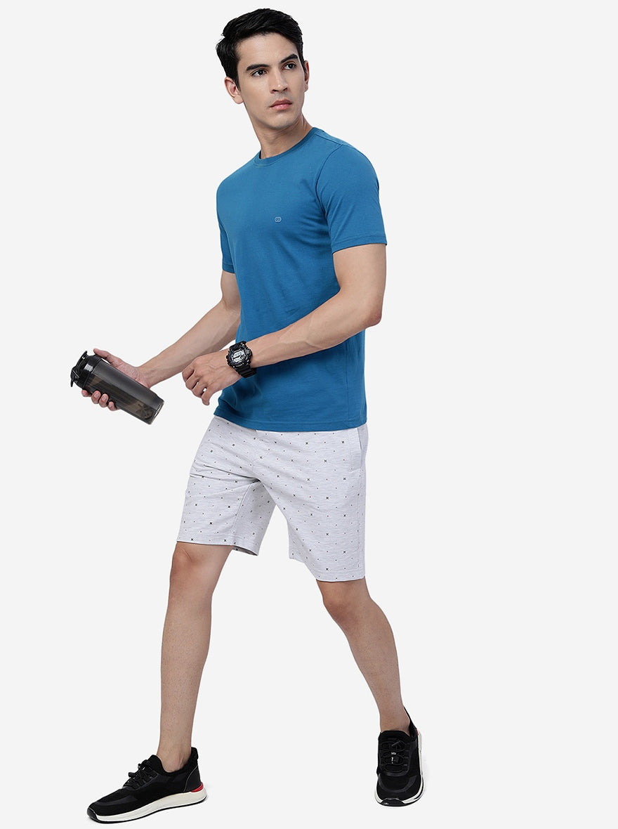 Grey Melange Printed Regular Fit Shorts | JadeBlue