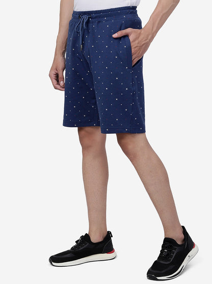 Navy Blue Printed Regular Fit Shorts | JadeBlue