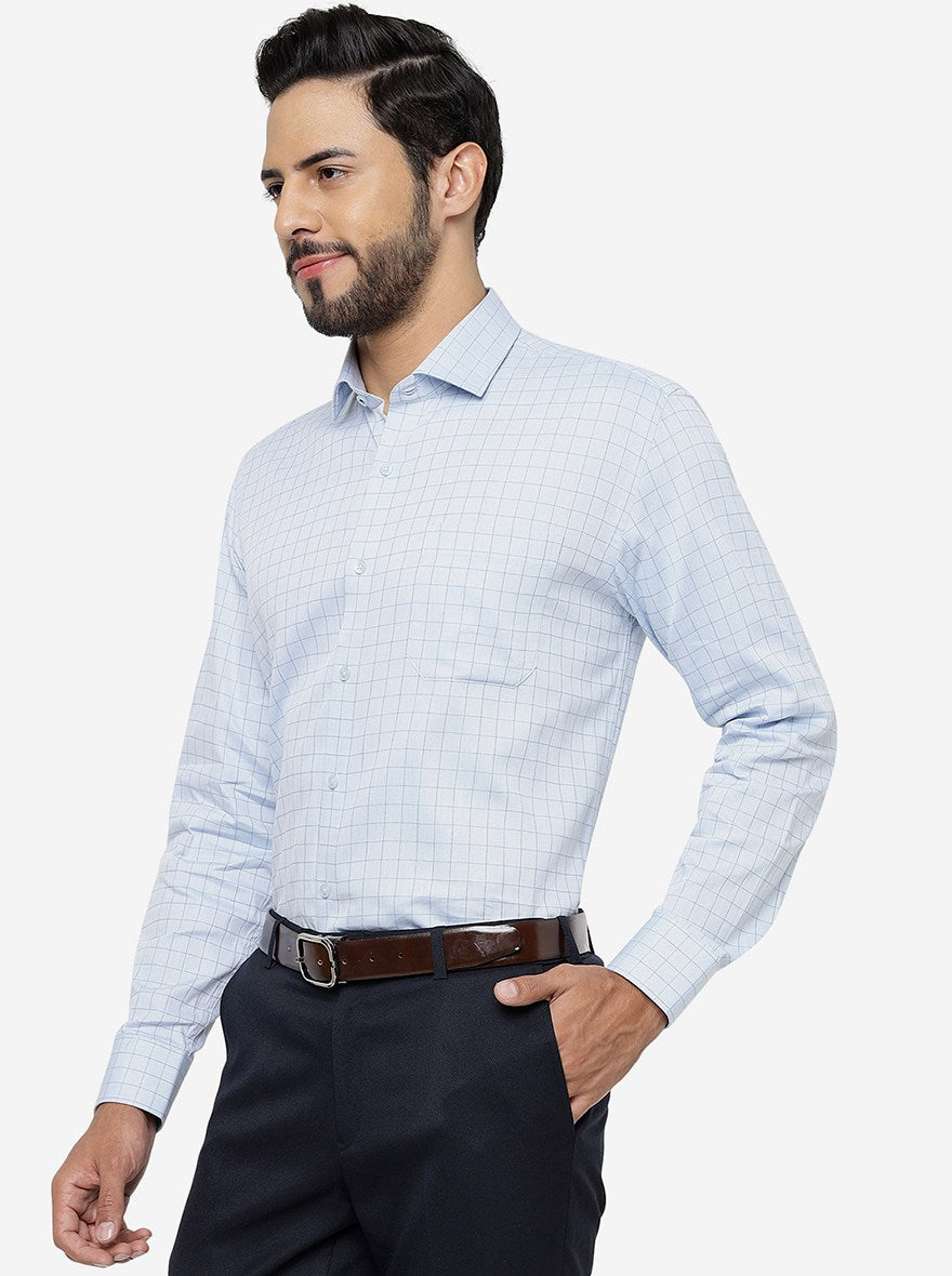 Light Blue Checked Regular Fit Formal Shirt | JadeBlue