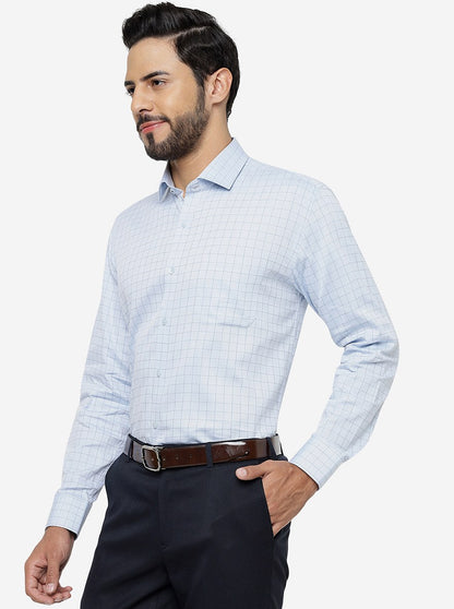 Light Blue Checked Regular Fit Formal Shirt | JadeBlue