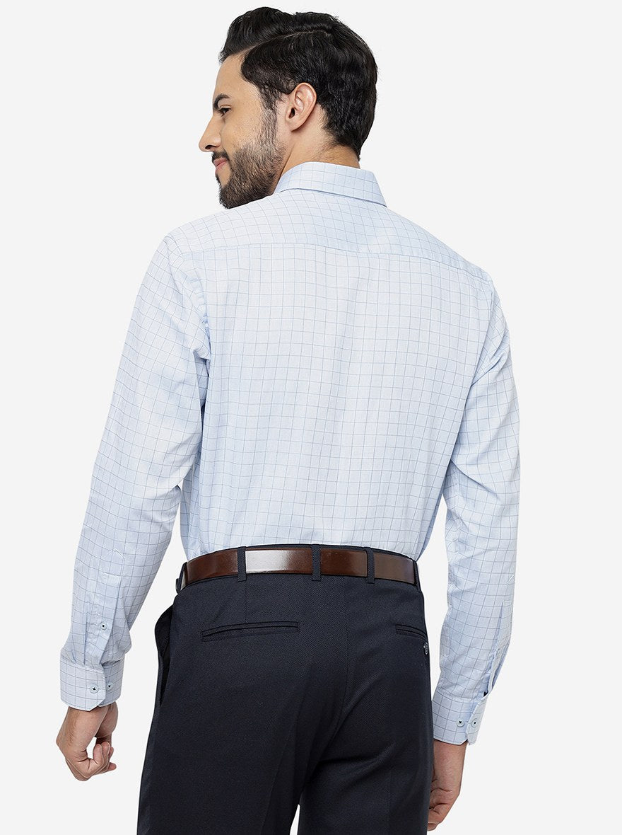 Light Blue Checked Regular Fit Formal Shirt | JadeBlue