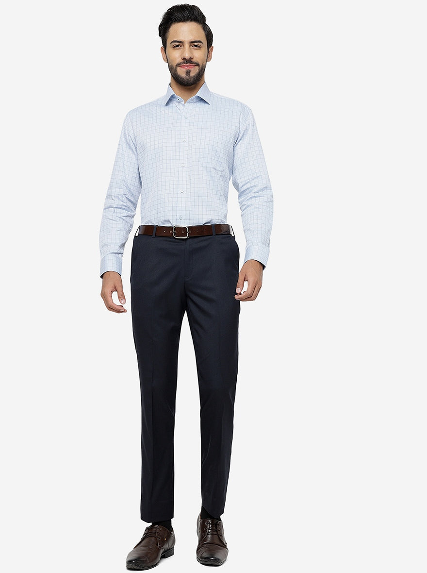 Light Blue Checked Regular Fit Formal Shirt | JadeBlue