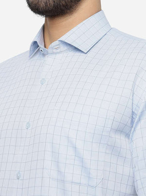 Light Blue Checked Regular Fit Formal Shirt | JadeBlue