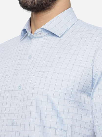 Light Blue Checked Regular Fit Formal Shirt | JadeBlue