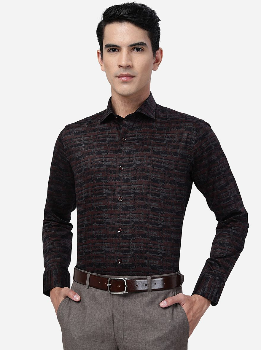 Maroon Printed Slim Fit Party Wear Shirt | JB Studio