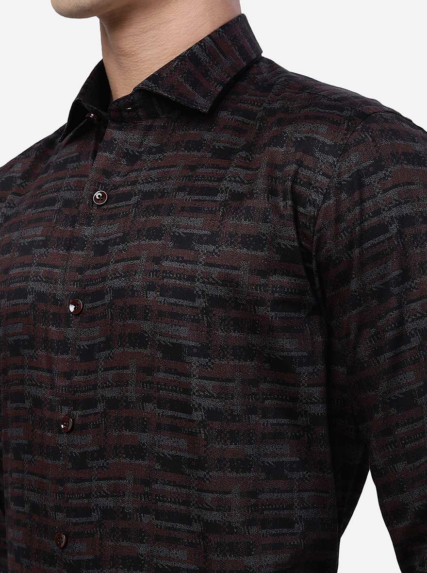 Maroon Printed Slim Fit Party Wear Shirt | JB Studio