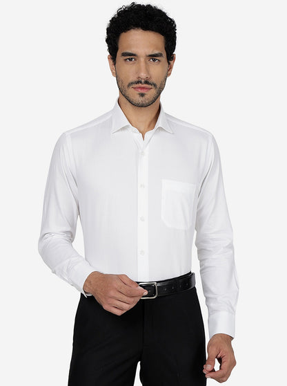 White Solid Slim Fit Formal Shirt | Metal