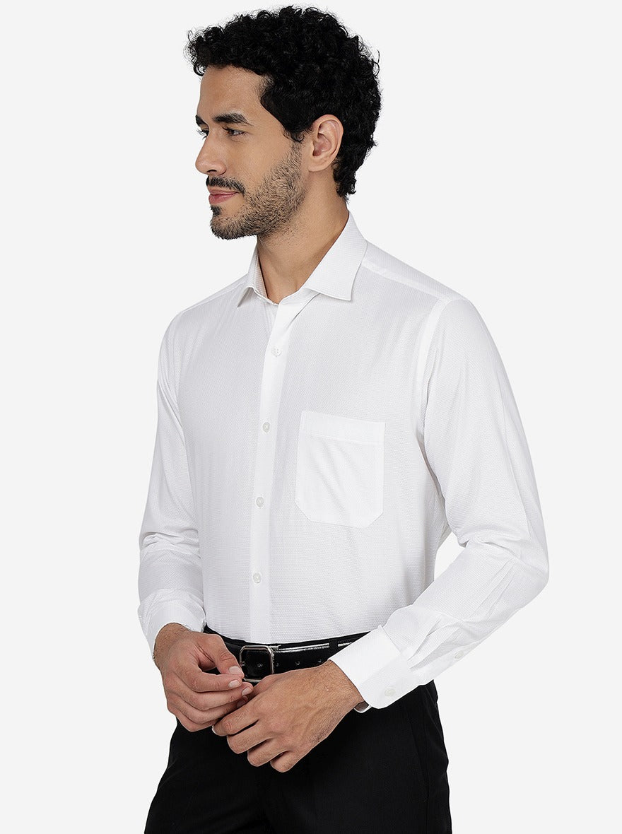 White Solid Slim Fit Formal Shirt | Metal