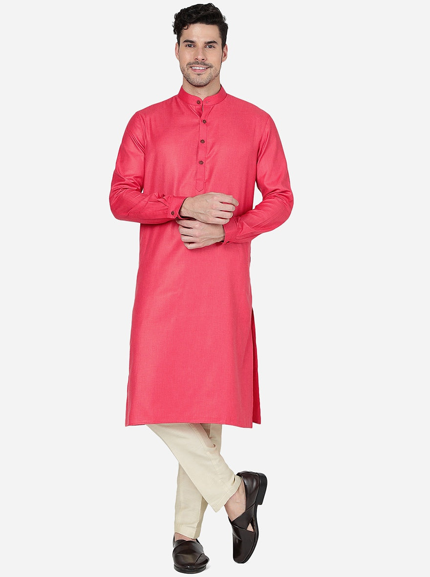 Carrot Red Solid Regular Fit Modi Kurta | JadeBlue