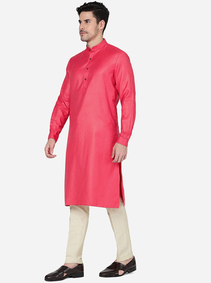 Carrot Red Solid Regular Fit Modi Kurta | JadeBlue