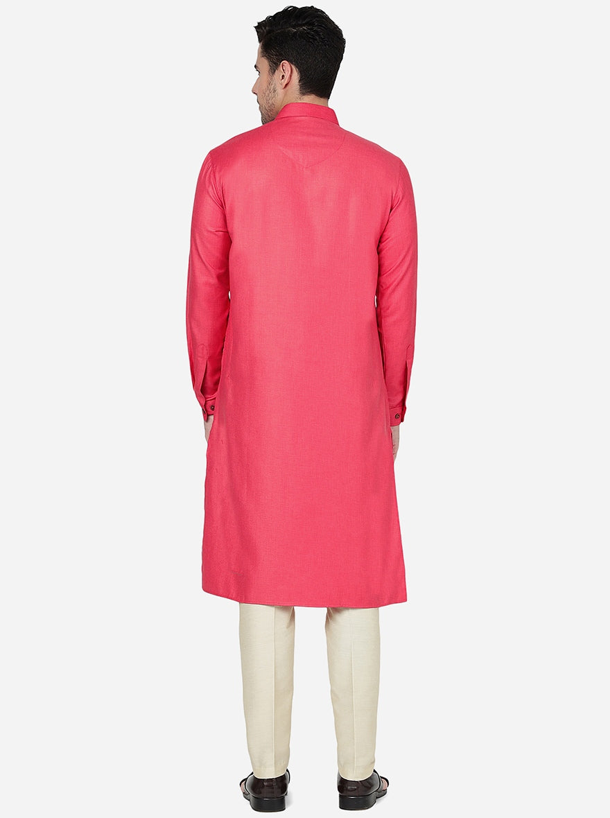 Carrot Red Solid Regular Fit Modi Kurta | JadeBlue