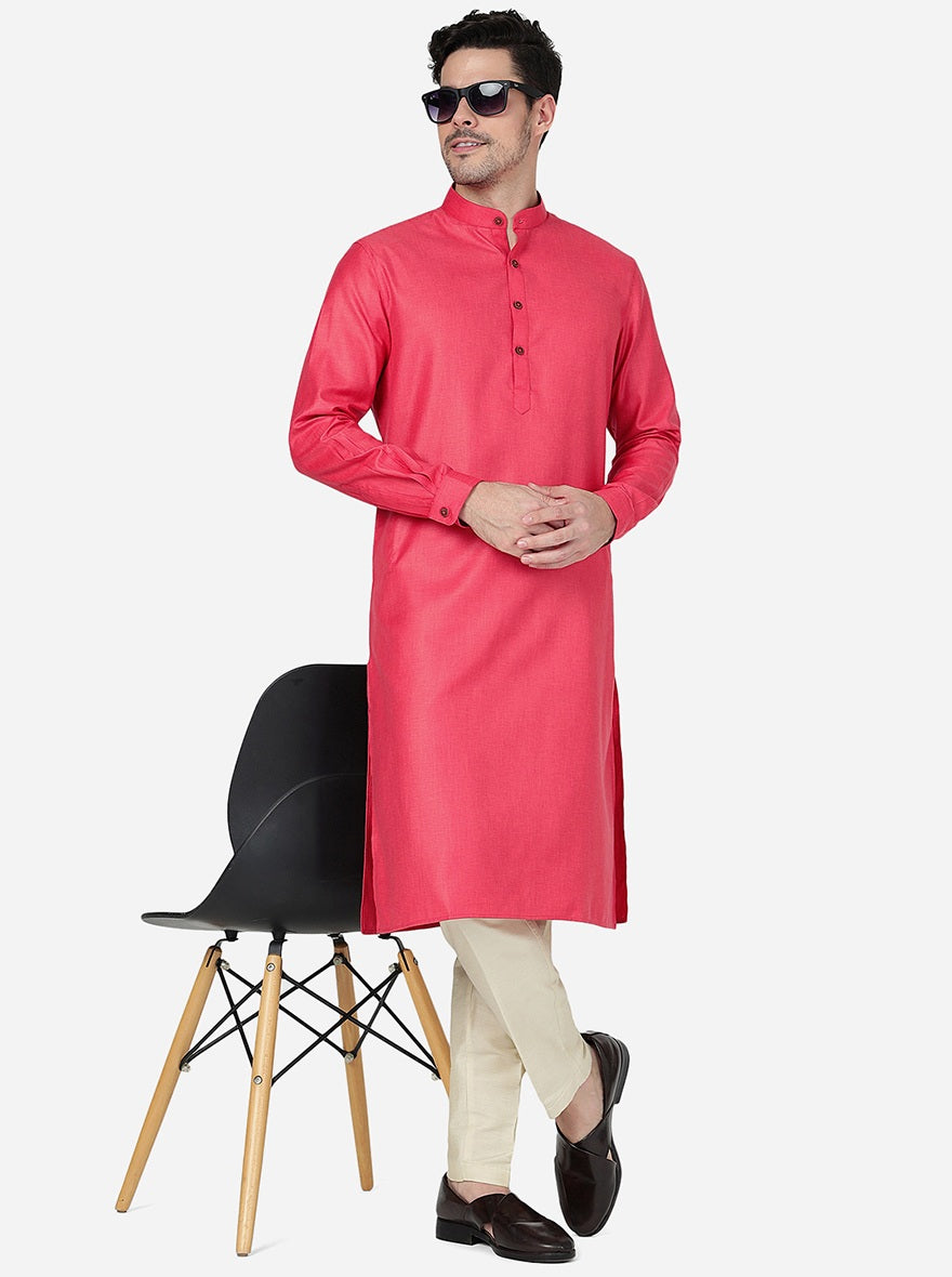 Carrot Red Solid Regular Fit Modi Kurta | JadeBlue