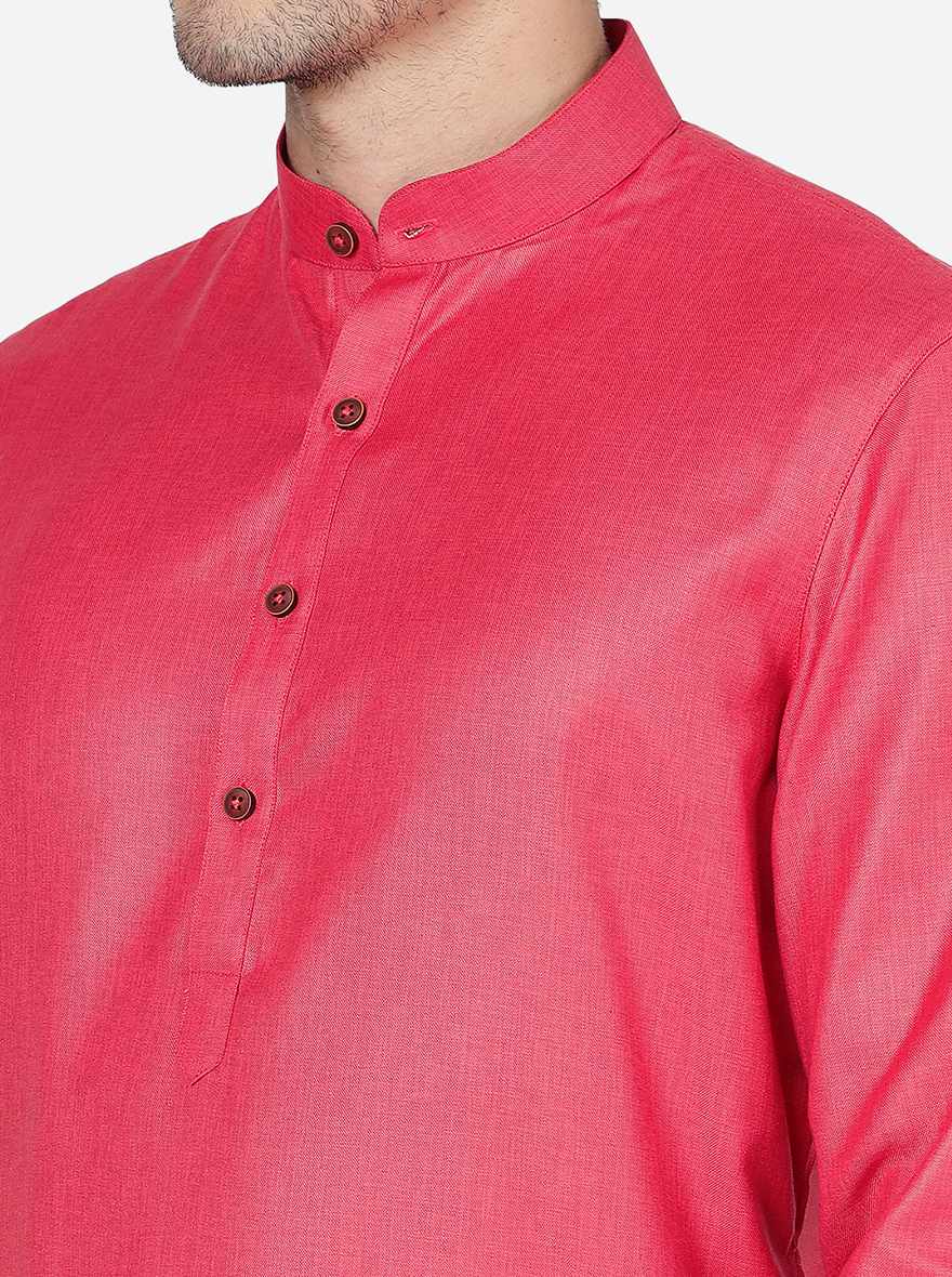 Carrot Red Solid Regular Fit Modi Kurta | JadeBlue