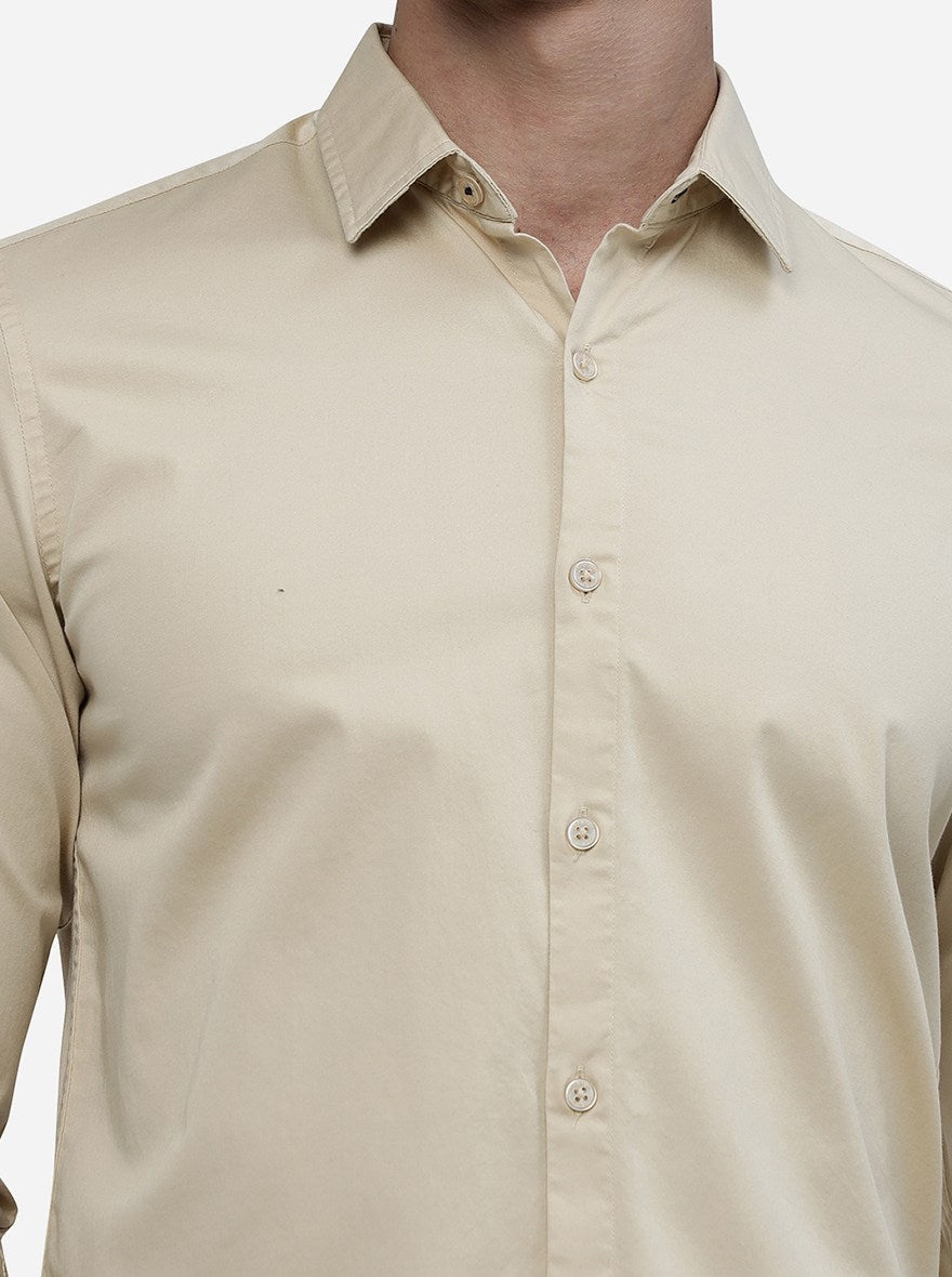 Fawn Solid Slim Fit Casual Shirt | JadeBlue