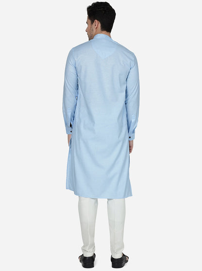 Sky Blue Solid Regular Fit Modi Kurta | JadeBlue