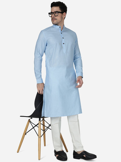 Sky Blue Solid Regular Fit Modi Kurta | JadeBlue