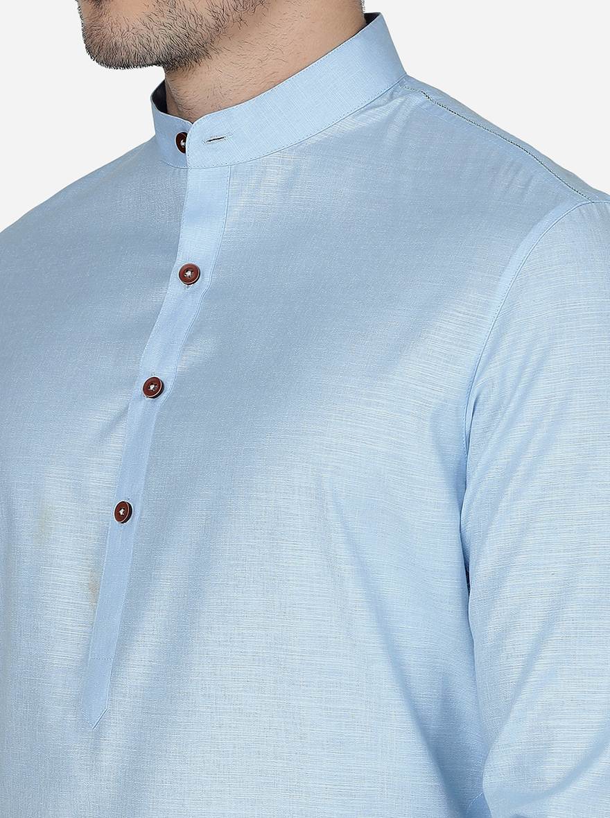 Sky Blue Solid Regular Fit Modi Kurta | JadeBlue