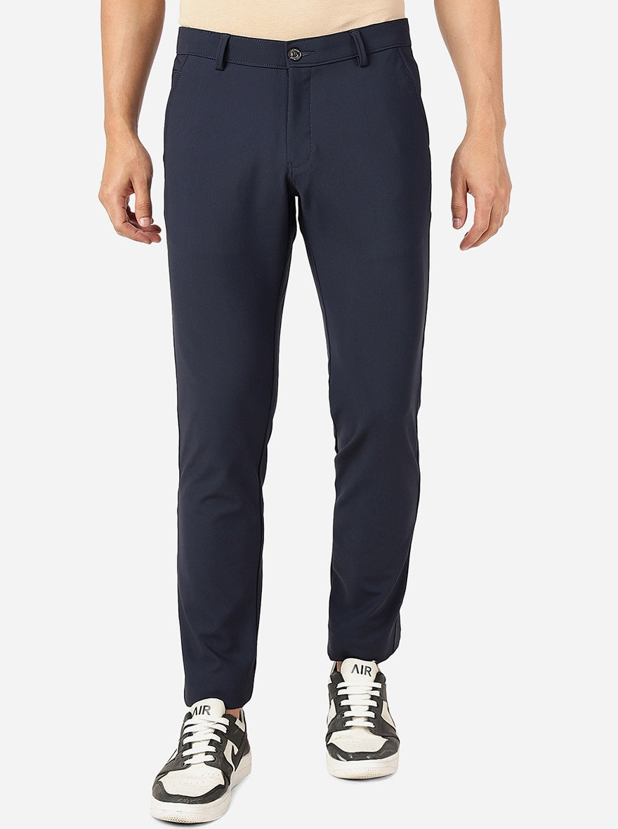 Navy Blue Solid Slim Fit Club Wear Trouser | JB Studio