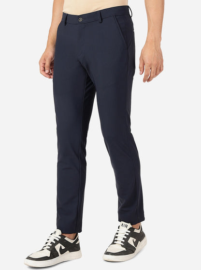 Navy Blue Solid Slim Fit Club Wear Trouser | JB Studio