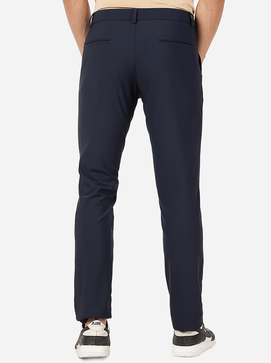Navy Blue Solid Slim Fit Club Wear Trouser | JB Studio