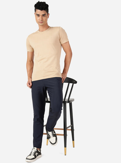 Navy Blue Solid Slim Fit Club Wear Trouser | JB Studio
