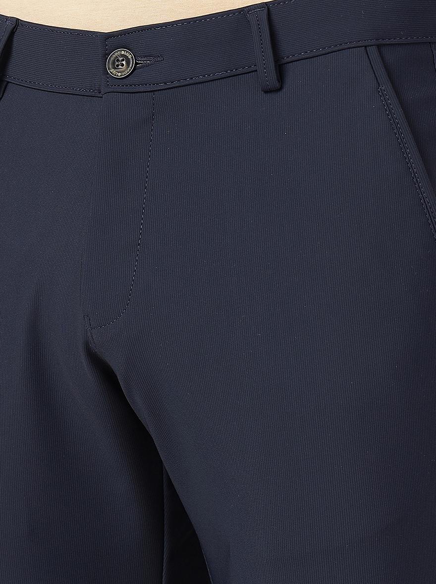 Navy Blue Solid Slim Fit Club Wear Trouser | JB Studio