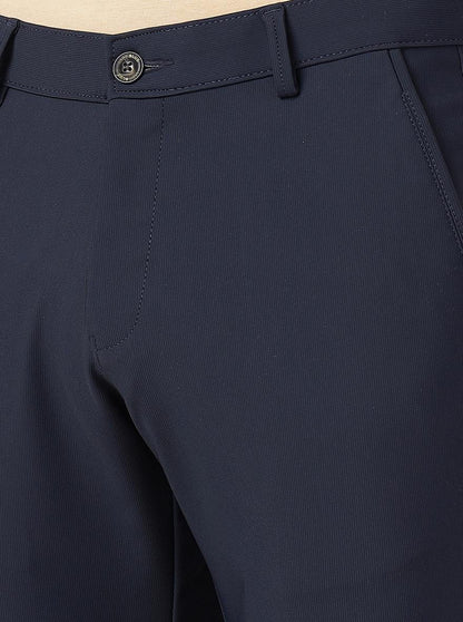 Navy Blue Solid Slim Fit Club Wear Trouser | JB Studio