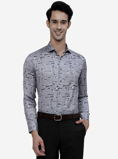 Grey Printed Slim Fit Party Wear Shirt | JB Studio