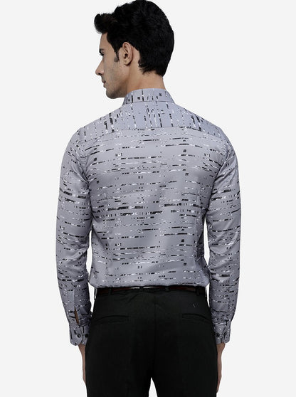 Grey Printed Slim Fit Party Wear Shirt | JB Studio