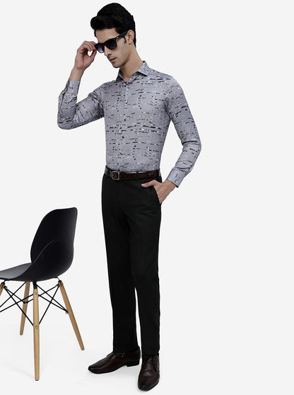 Grey Printed Slim Fit Party Wear Shirt | JB Studio